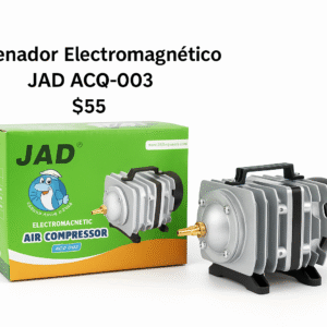 Oxigenador electromagnético JAD ACQ-003 de alto rendimiento. Ideal para acuarios, estanques, criaderos y sistemas hidropónicos. Potente, silencioso y duradero.