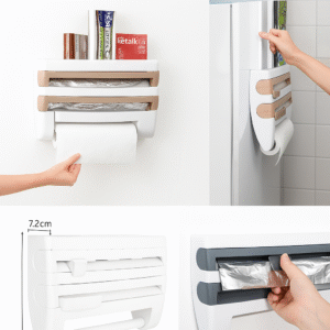 🧻 Soporte Dispensador de Cocina 3 en 1 con Cortador | Para Papel Film, Aluminio y Toalla