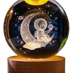 Lámpara 3D Astronauta Ecuador con Base de Madera | Luz Decorativa LED
