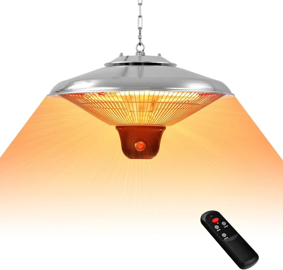 Calefactor colgante infrarrojo 1500W para terraza y patio exterior, lámpara calefactora eléctrica resistente al agua, ideal para Quito y todo Ecuador.