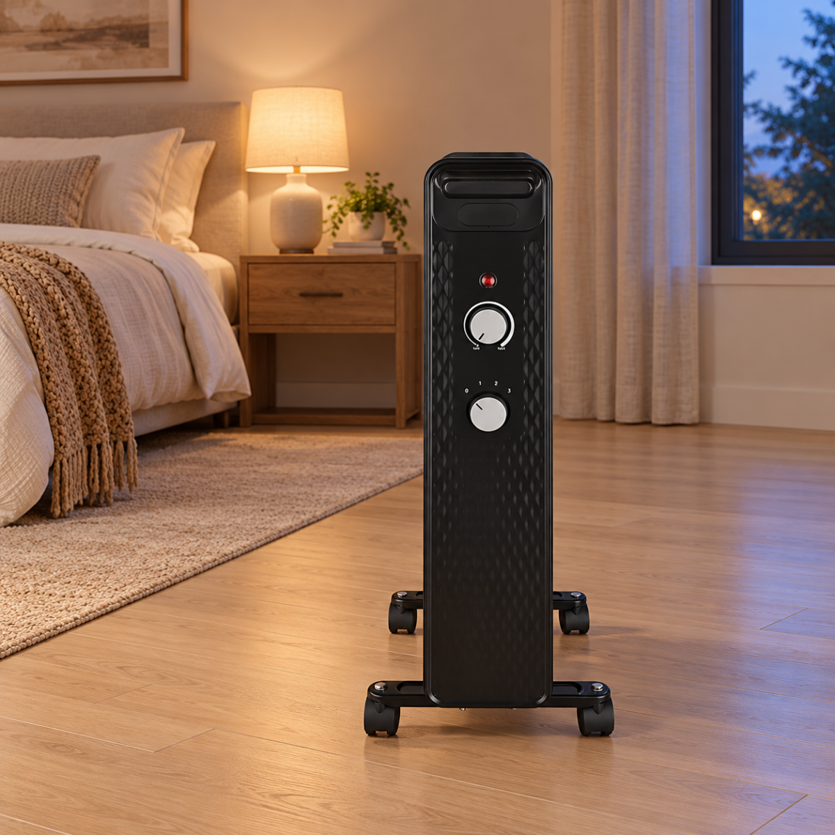 Calefactor Pelonis 1500W negro con termostato y ruedas