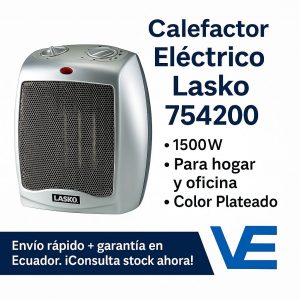 Calefactor Eléctrico Lasko 754200 1500W Color Plateado para Hogar y Oficina