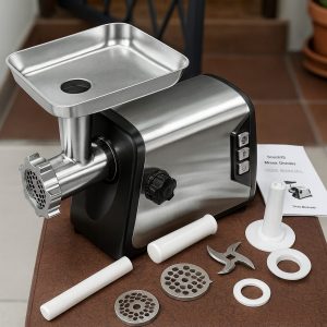 Molino de Carne Eléctrico 1800W con Accesorios para Embutidos y Discos Metálicos