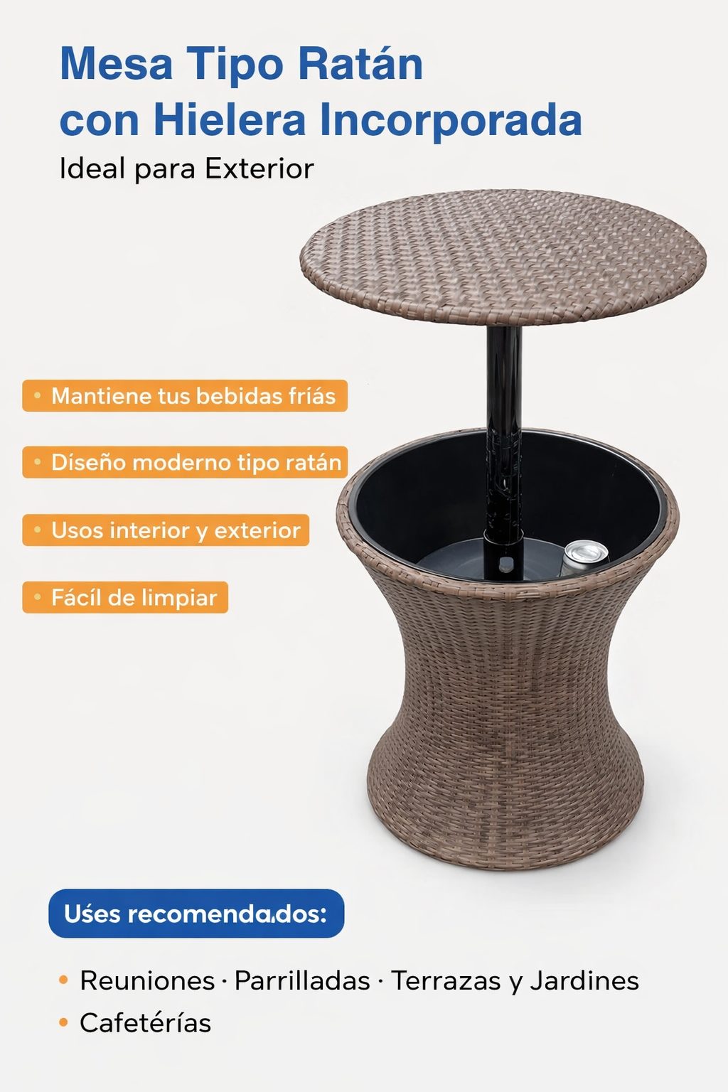 Mesa con Hielera Tipo Ratán para Terraza, Patio y Exterior - Image 4