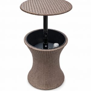 Mesa con Hielera Tipo Ratán para Terraza, Patio y Exterior