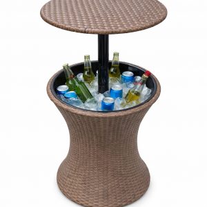 Mesa con Hielera Tipo Ratán para Terraza, Patio y Exterior