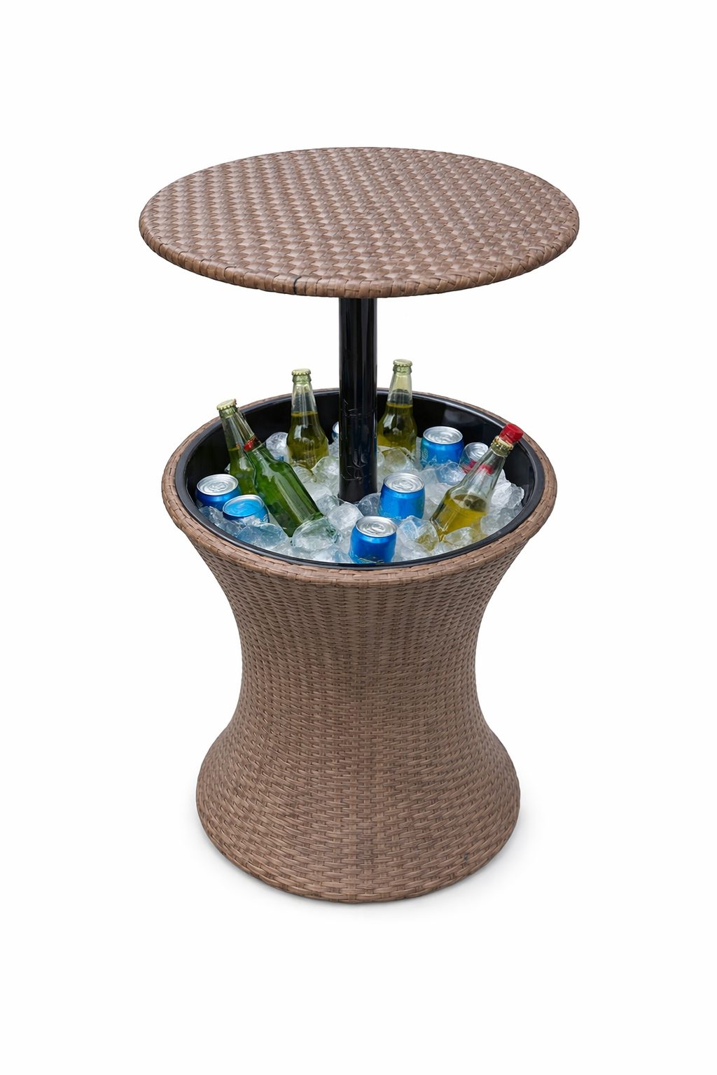 Mesa con hielera tipo ratán para terraza y exterior