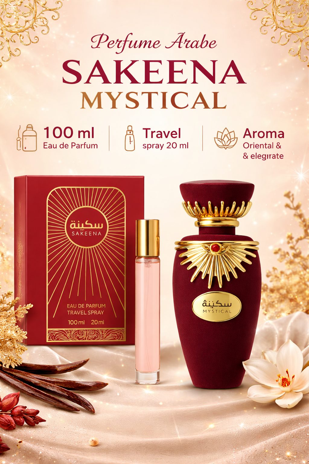 Perfume Árabe Sakeena Mystical EDP 100 ml + Travel Spray 20 ml - Image 3