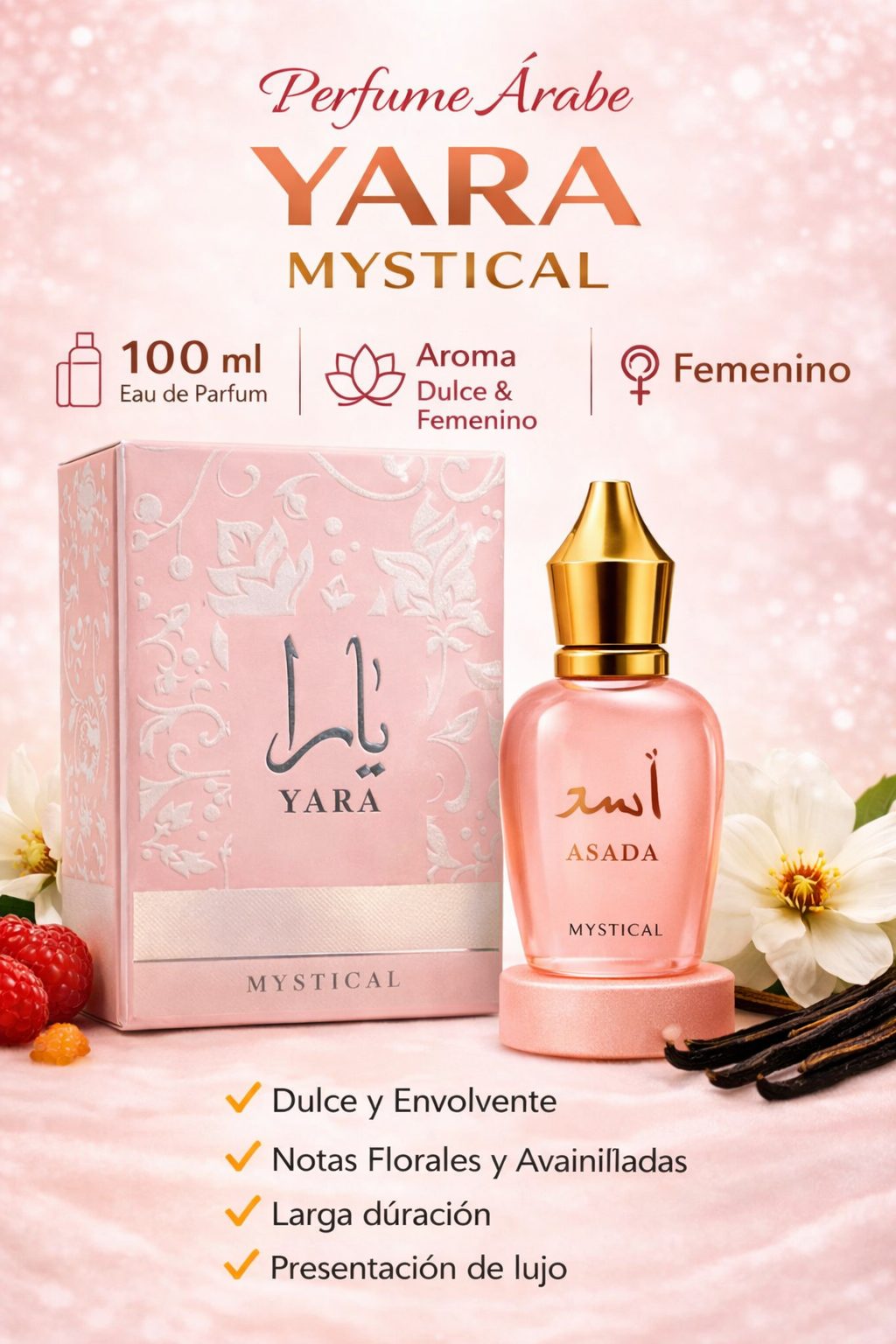 Perfume árabe Yara Mystical Eau de Parfum 100 ml caja rosada Mystical