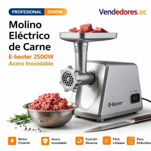 Molino Eléctrico de Carne E-bester 2500W Acero Inoxidable Profesional