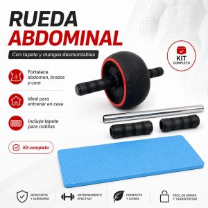 Rueda abdominal con tapete para rodillas y mangos desmontables