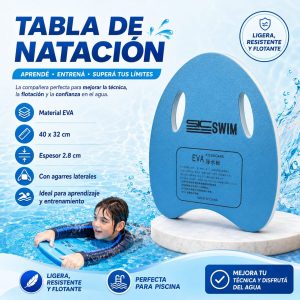 Tabla de natación EVA azul con agarraderas para piscina Título de la imagen